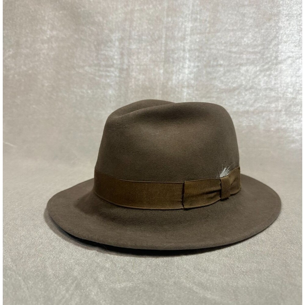 Vintage Genuine Fur Felt Fedora Hat Brown Wide Brim Mobster Gangster Noir 7